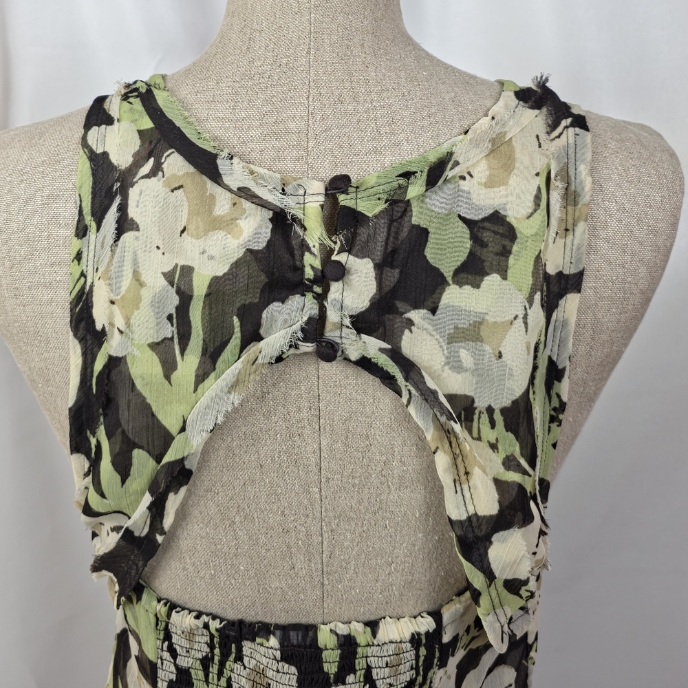 Free People Raven Printed Mini Dress Black Coffee Combo Green Floral S NWT $128 - Picture 14 of 15
